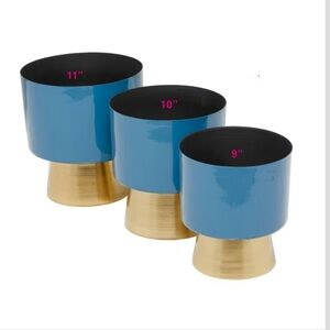CosmoLiving NEW Blue & Gold Metal Planter 3/SET Modern Home Decor Indoor/Outdoor